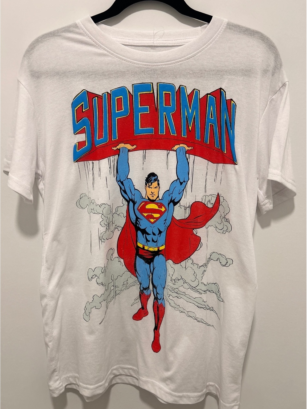 Superman Graphic T-Shirt Large White Cotton Polyester Blend